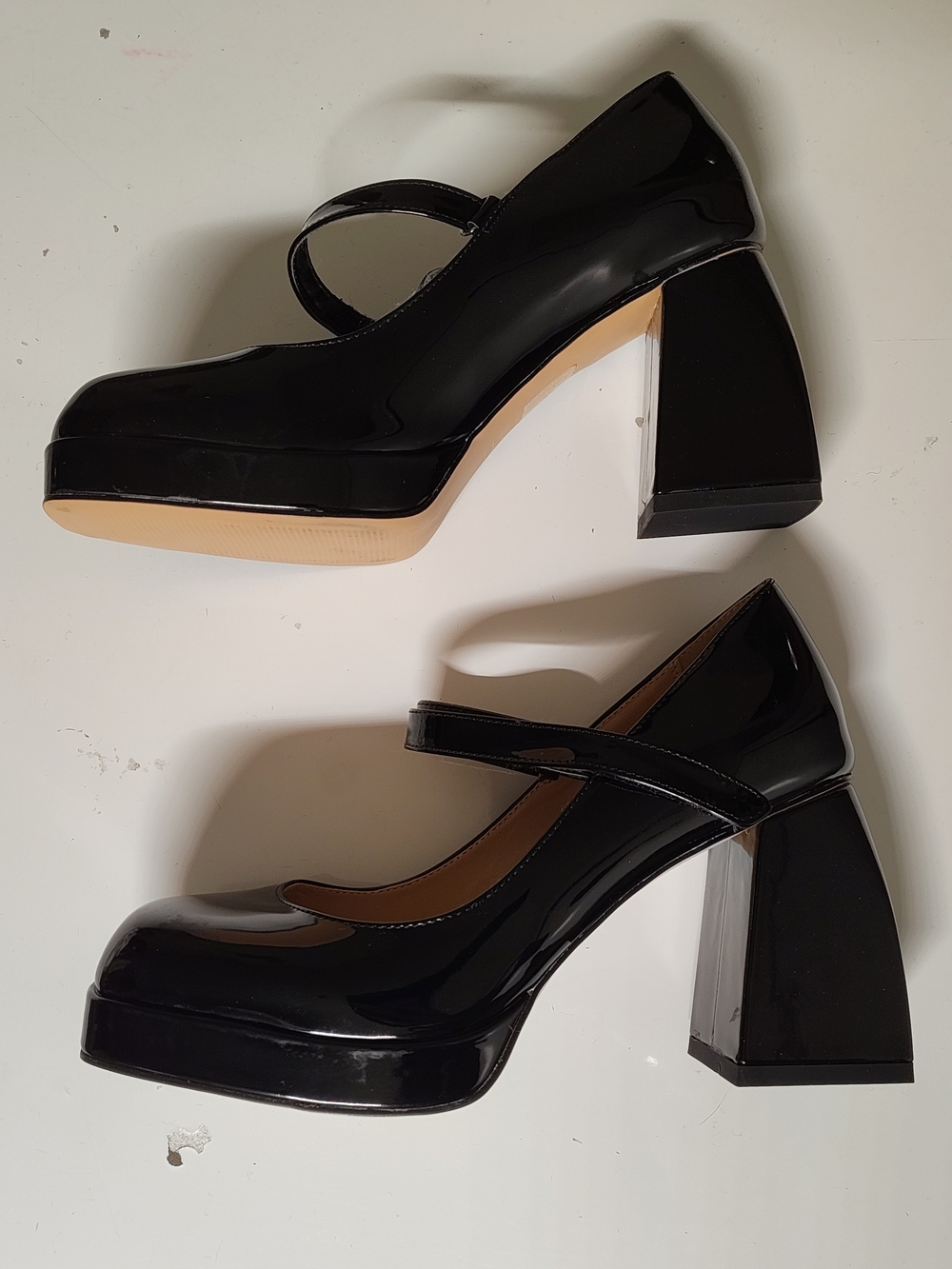 Black Patent Mary Jane Block Heel Pumps
